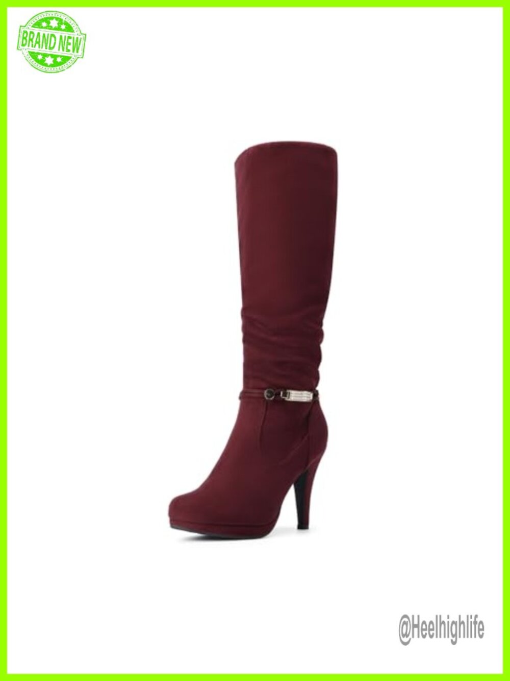 Women's Rhinestone Stiletto Platform Knee High Boots Faux Suede Faux Fur Lined